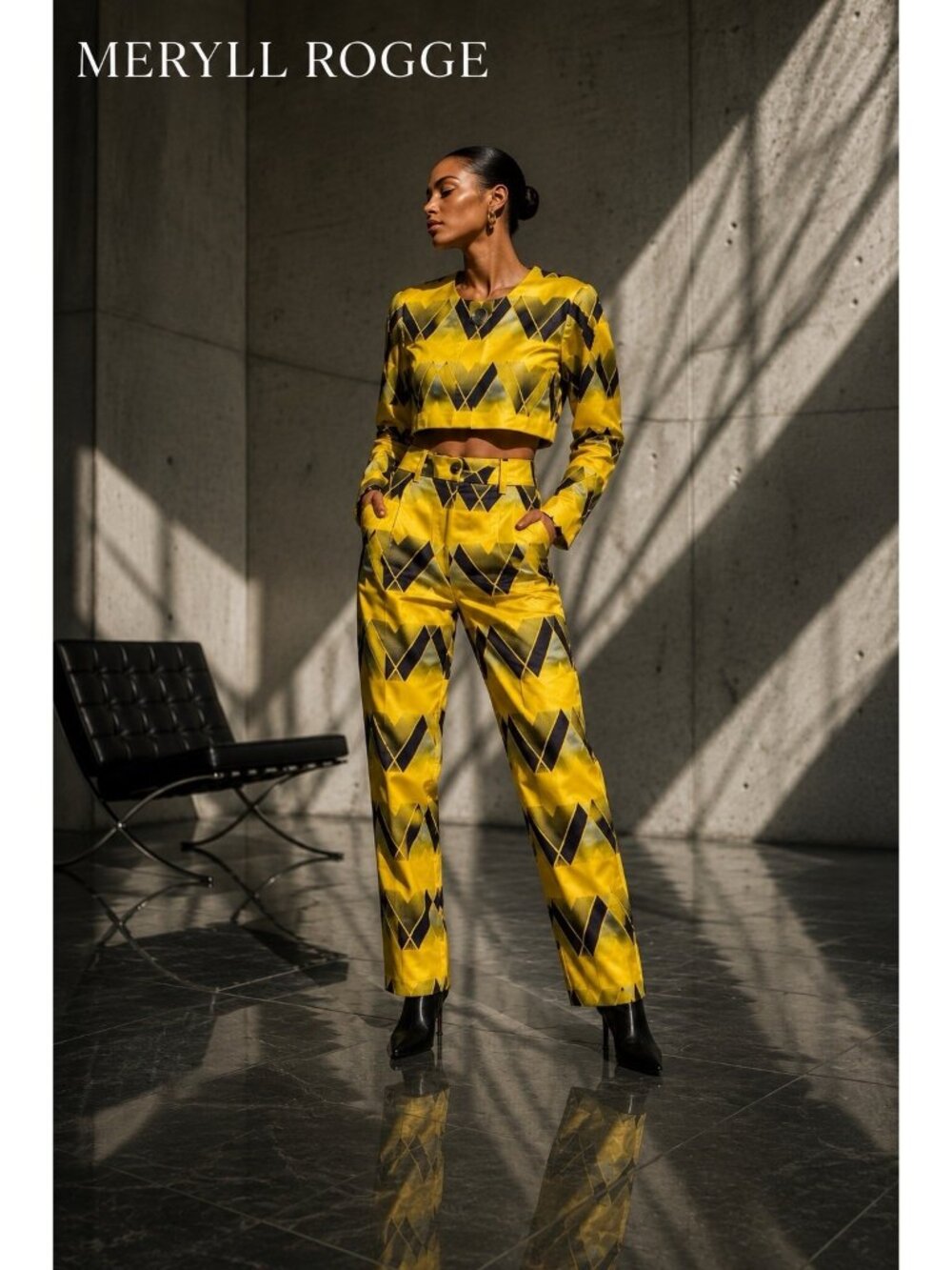 Meryll Rogge NWT Graphic Print Cropped Jacket & Tapered Pants Set FR34 US2
